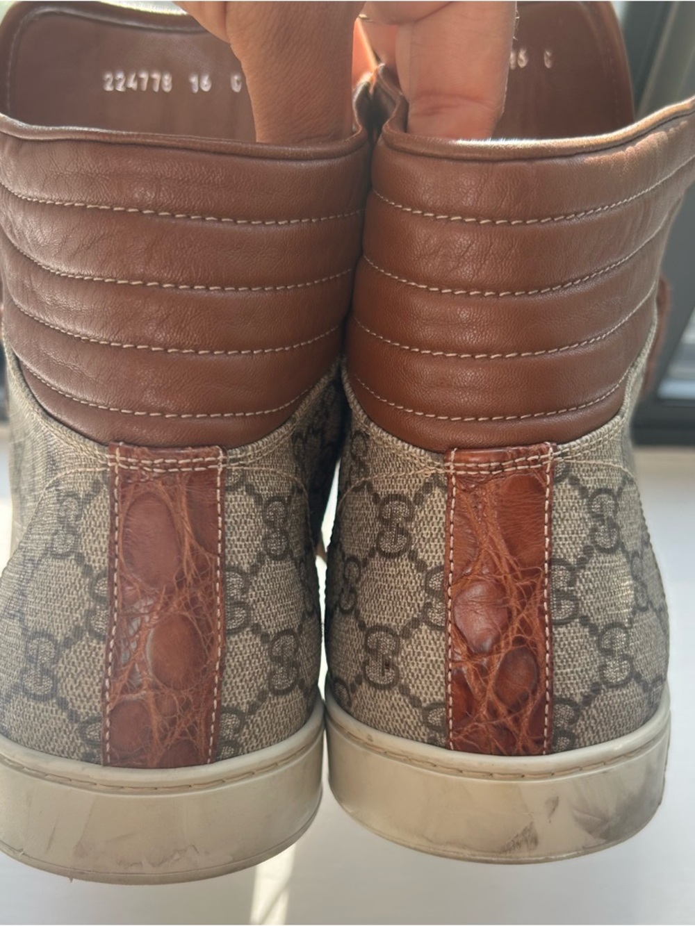 Men’s Gucci Imprime Crocodile Canvas GG High-Top Sneakers - Brown, Size 16 - Picture 15 of 15